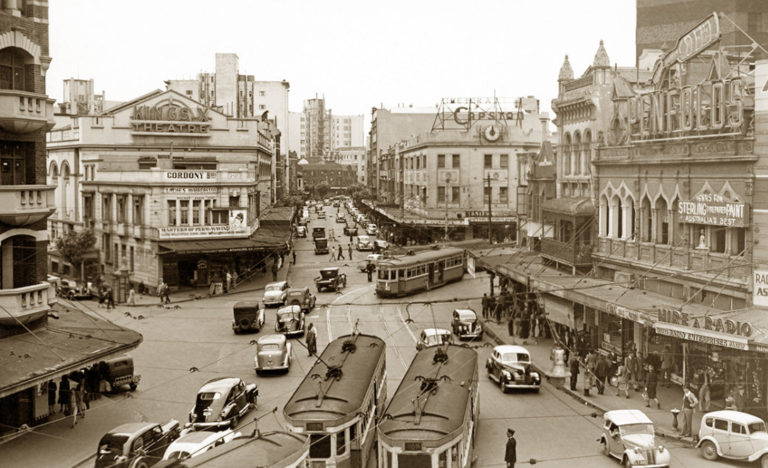 Sydney Australia in the 1940s, black and white image